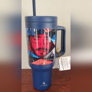 Post Malone Portrait Collage Tumbler 40 oz Navy Blue straw New Custom Designed